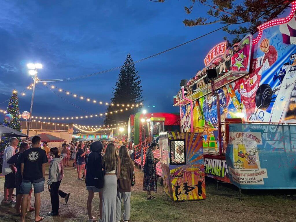 carnival fair games, rides and lights on show