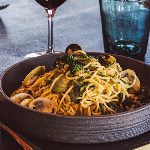 Clam and spaghetti meal and Bonito in Byron Bay