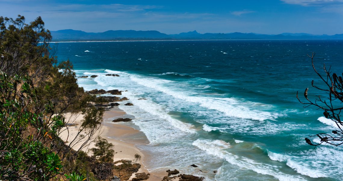 View from Cape Byron Walking Track near Wategos Beach, Byron Bay, New South Wales, Australia